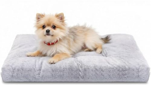 Nobleza Hundebett für Große Hunde M 80x50x10 cm, Weiches Flauschiges Hundekissen mit Langer Plüsch, Waschbare Hundematte mit Rutschfester Basis, Grau