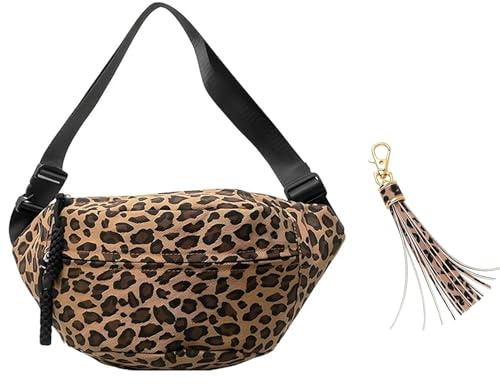 OhebEsx Bauchtasche Leo, Gürteltasche Damen, Anhänger Mit Leopard-Tattoo, Verstellbarer Schultergurt, 3 Reißverschlüsse Und 3 Abstände, Leichte Tasche Für Alltag-, Street- Und Freizeitbekleidung