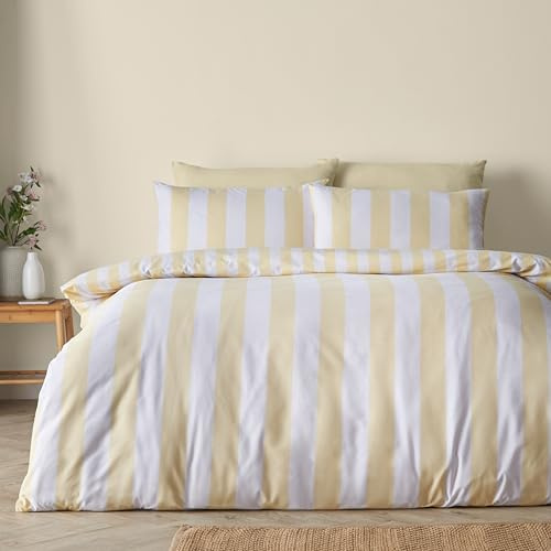 Catherine Lansfield Cove Stripe Wende-Bettwäsche-Set mit Kissenbezügen, Gelb