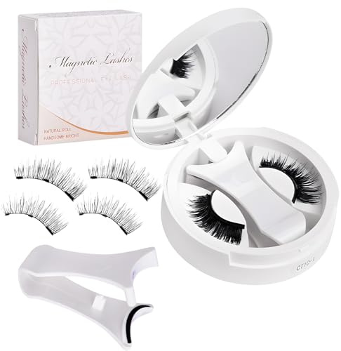 MOTIBACK Magnetische Wimpern Set, Wiederverwendbare Künstliche Wimpern Ohne Kleber, Mit Applikator, Etui und Spiegel, Schwarze Wimpern für Natürlichen Look (CT10-1)