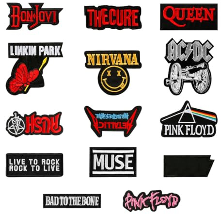 Wellrun 14 Pcs Rock Band Iron on Patches,Sew On Embroidered DIY Patches for Clothing,Jackets,Jeans,Shirts,Bags,Shoes,Applique Repair Patche,Washable,Easy to Apply