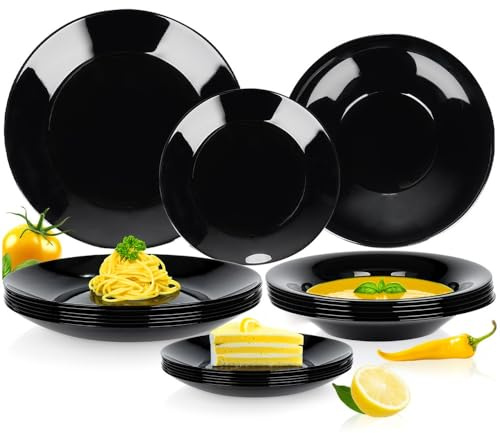 Vilde Tafelservice 18-teilig Opalglas Geschirrset Teller Set Essteller | Suppenteller Dessertteller spülmaschinenfest mikrowellengeeignet modernes Design