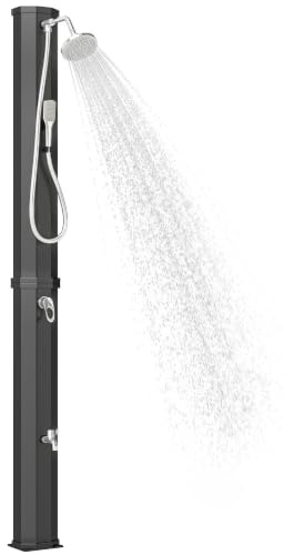 Outsunny Doccia Solare da Giardino 60L con 2 Soffioni a Pioggia, Nero | Rubinetto per Piedi, Acqua Calda Fino a 60°C, per Piscina Campeggio Esterno Terrazzo, Senza Elettricità