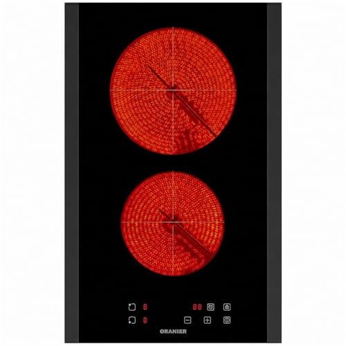 Oranier Domino Einbau Kochfeld 30 cm - Glaskeramikkochfeld autark mit 2 schwarzen Seitenleisten - ohne Induktion - 2 Kochzonen, Touch Control Steuerung & 2-fach Timer