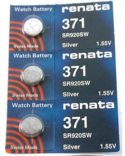 Renata 371 1.5V Silver Oxide Watch Batteries, Pack of 3