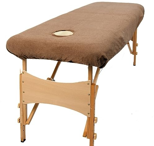 Klassischer Bezug für Massageliege, „Aztex“von TowelsRus, mit Gesichts-Aussparung beige