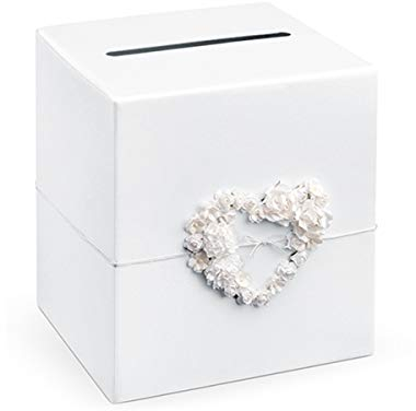 Party Deco Gastgeschenk, Hochzeitsbox mit Rosenherz - 24 x 24 x 24 cm - Geschenkbox, Geldbox, Kartenbox, Geschenkkartenbox für Hochzeitsempfänge, Geburtstage, Braut- oder Babypartys - Weiß
