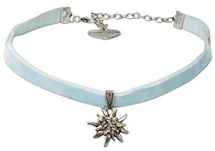 Alpenflüstern Trachten-Samt-Kropfband Strass-Edelweiß klein - Trachtenkette enganliegend, Kropfkette elastisch, Damen-Trachtenschmuck, Samtkropfband schmal hell-blau DHK099