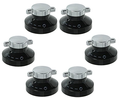 Spares2go Gas Flame Control Knobs Compatible with Stoves/New Home Oven/Cooker/Hobs (Black & Chrome, Pack of 6)
