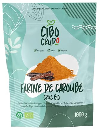 Poudre de Caroube Bio - 1Kg. Farine de Caroube Alimentaire Sans Sluten pour Glaces. Poudre de Farine de Oulpe de Caroube. Raw Organic Carob Powder.