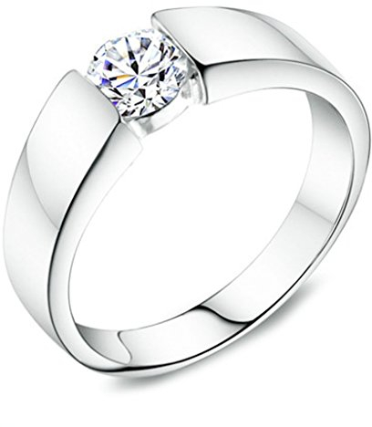 Bishilin Verlobungsring Herren Silber 925, Ringe Personalisiert Solitär mit Zirkonia Eheringe Trauringe Nickelfrei Gr.54 (17.2)