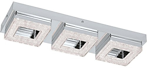 EGLO LED Deckenleuchte Fradelo, 3 flammige Deckenlampe, Wohnzimmerlampe aus Metall und Kunststoff in Chrom, Kristall in Klar, Schlafzimmerlampe eckig, LEDs warmweiß, L 46 cm