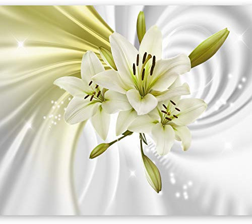 Papier peint murando panoramique nature 350x256 cm - Revêtement mural décoration salon - Design moderne - Lueur fleurs colorées lys nature plantes modernes tourbillon vert b-A-0317-a-d