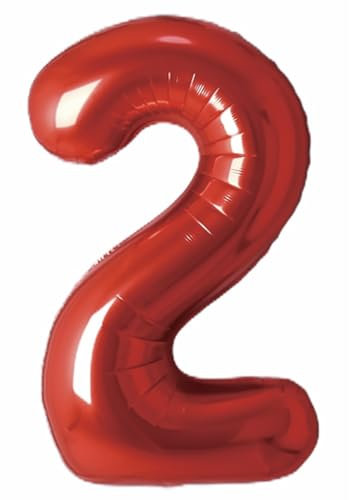 Folienballon Zahl 2 (Rot) von Trendario - XXL Riesenzahl 100cm Ballon - Helium Luftballons für Geburtstag, Partydeko, Hochzeit (Zahl 2, Rot)