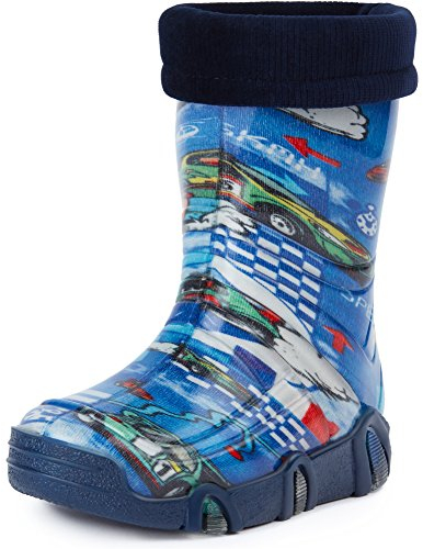 Ladeheid Kinder Mädchen Jungen Gummistiefel gefüttert Swk 05 (Blau Auto, 25/26 EU)