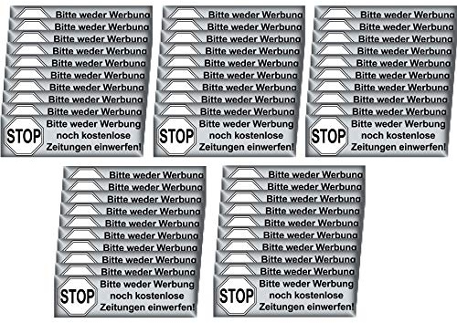 GreenIT 50 Stück Stop Bitte Keine Werbung und kostenlose Zeitungen einwerfen Aufkleber Sticker Briefkasten