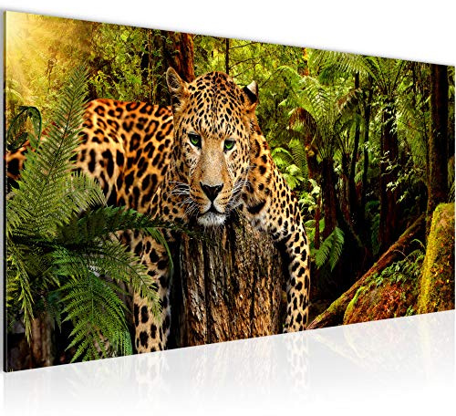 Runa Art Wandbild Afrika Leopard 1 Teilig 100 x 40 cm Modern Bild auf Vlies Leinwand Raubkatze Dschungel Wohnzimmer Schlafzimmer Bunt 003512a