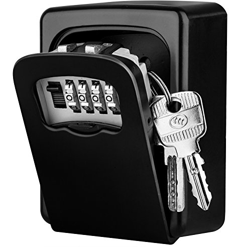Diyife [Wandmontage] Schlüsseltresor, Schlüsselbox für Aussen & Innen, Wasserdicht Kombinationsschlüssel Safe Speicher Verschluss Kasten für Haus Garagen Schule Ersatz Haus Schlüssel - Schwarz