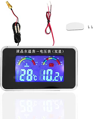 Fydun Voltímetro de Coche, Termómetro de Agua de 10mm, Pantalla LCD, Voltímetro 12V/24V/36V, Sensor de Temperatura de Agua, Rango de -10 a 120°C, Ideal para Camiones y Automóviles