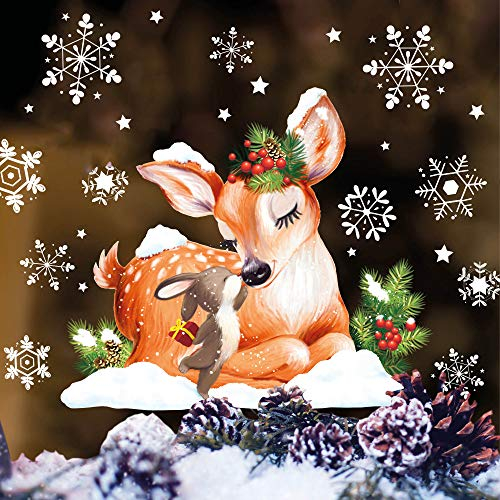 Wandtattoo Loft Fensterbilder Weihnachten mit Reh und Hasen Motiv – Wiederverwendbar – A3 Bogen, 25 Sticker – Weihnachstdeko Fenster Kinderzimmer, Weihnachtsbilder Fenster, Fensterbild Winter