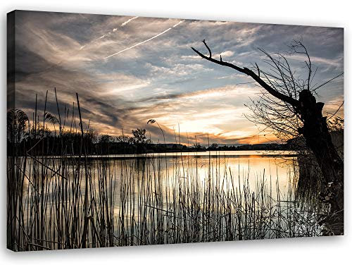 Feeby Leinwandbild XXL Natur Wandbild Kunst Landschaft Grau 120x80 cm