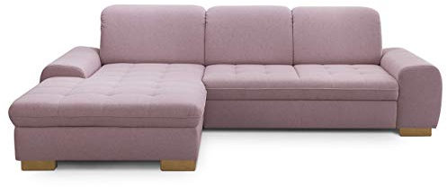CAVADORE Sofaecke Lexi im Landhausstil / Sofa in L-Form mit XXL-Longchair links und Federkern / Inkl. Kopfteilverstellung / 275 x 82-99 x 173 / Flachgewebe: Altrosa