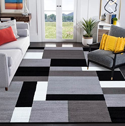 B&B Grey Rug Living Room Washable Bedroom Decor Carpet Geometric Indoor Rectangular Large Floor Rugs (Kilas Grey Black, 120 cm x 170 cm)