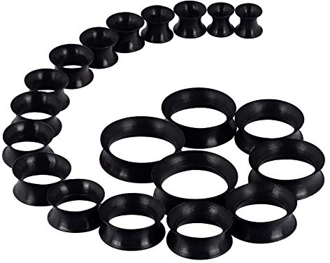 Longbeauty 20PC Extra Weich Silikon Tunnel Plugs 6mm-25mm Piercing Ohrringe Set (Black)
