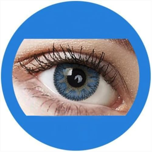 Ocean Blue: Farbige Jahres Kontaktlinsen ohne Stärke mit Aufbewahrungsbox braun blau grün grau türkis weich als 2er Pack (2 Stück) angenehm zu tragen, perfekt für helle und dunkle Augen