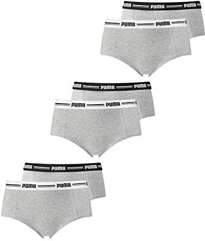 PUMA 6er Pack Damen Pantys Slip Unterwäsche Unterhose Mini Shorts, Farbe:Grau, Wäschegröße:S, Artikel:-328 Grey/Grey