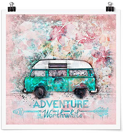 Poster - Bulli Adventure Collage Pastell - Quadrat 1:1 Matt 30 x 30cm
