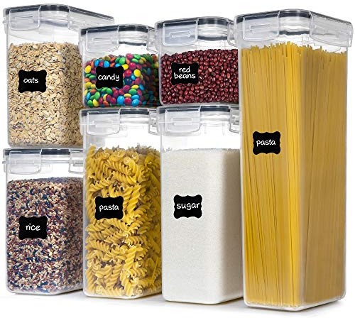 PANTRYSTAR Airtight Food Storage Containers with Lids, 7 PCS BPA Free Kitchen Canisters for Spaghetti, Pasta, Dry Food, Flour and Sugar, Plastic Canisters for Pantry Organization and Storage