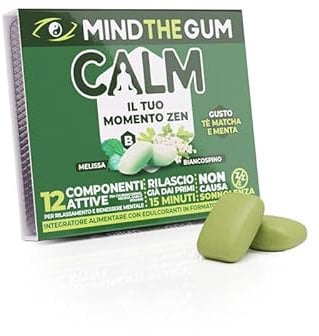 Mind The Gum Calm Integratore Rilassante - 36 Chewing Gum | Chewing Calm Integratori Mente Contro Ansia, Stress E Stanchezza Mentale | Integratori Stanchezza Con Melissa, Teanina E Biancospino