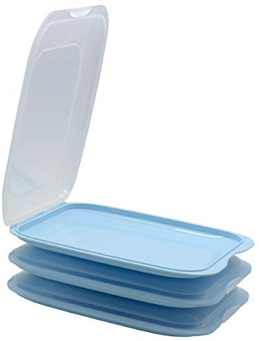 Gariella - Hochwertige stapelbare Aufschnitt-Boxen, Frischhaltedose für Aufschnitt. Wurst Behälter. Perfekte Ordnung im Kühlschrank, 3 Stück, Maße 25 x 17 x 3.3 cm Hellblau