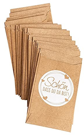 Ideen mit Herz Kraftpapier-Tüten | Freudentränen | 10,6 cm x 6,3 cm | 200 g/m² | weiß bedruckt | 100 Stück | Schön, dass Du da bist!