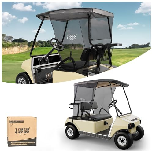 10L0L 2 Passenger Golf Cart Sun Shade Cover for EZGO TXT RXV & Club Car DS Precedent Tempo - Foldable UV Protection Cover Heat Blocking Design, Black