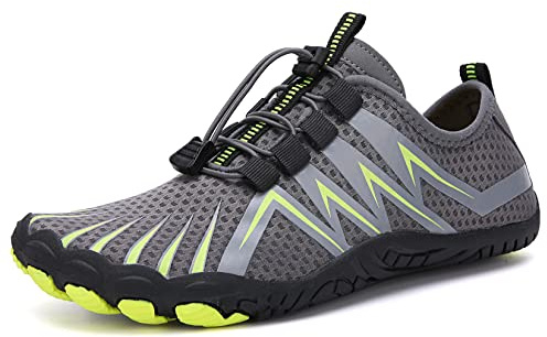 Teechodina Unisex Traillaufschuhe Herren Damen Wanderschuhe Barfußschuhe Laufschuhe Knit Sneaker Fitnessschuhe Fivefinger Zehenschuhe, Grau-A, 44