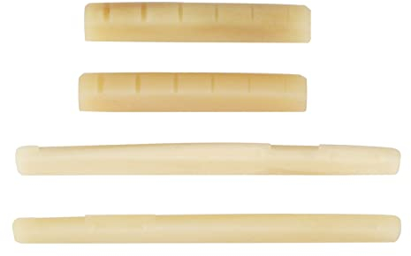 Grekywin Unbleached Acoustic Guitar Bridge Saddle, Guitar Nuts, Vintage Style, Pure Complete Bone, Bone Original Color, fit for 72mm Bridge Slot, 43mm Neck Slot, 2 Set