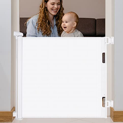Barriere de Securite Enfant 140x86CM Barriere de Securite Retractable Barriere de Securite avec système de Blocage de Fermeture/Ouverture Barriere Chien pour Escaliers