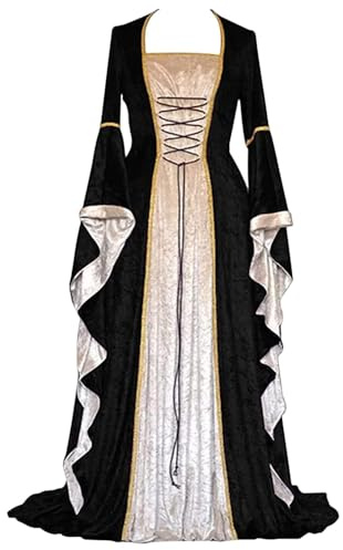 Feynman Robe rétro médiévale pour femme - À manches trompette - Style victorien, Renaissance, gothique - Costume de carnaval, de princesse - Pour les fêtes, Halloween