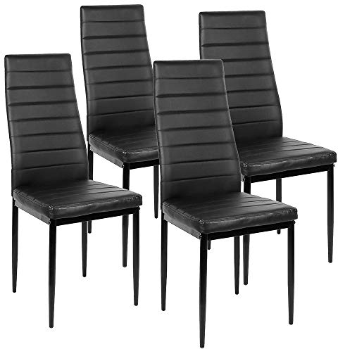Esszimmerstühle 4er Set, Esszimmer Dtühle Modern, Kunstleder-Bezug, Hohe Rückenlehne, Bequemer Esszimmerstuhl, Kunstleder Stuhl, SGS Geprüft (4, Schwarz)