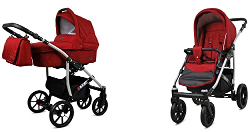BabyLux Qbaro 2-in-1 Baby Kinderwagen Tief und Kinderwagen mit Zubehör Verstellbar und faltbar Aluminiumkonstruktion Wasserdicht Nicht abnehmbare Räder Onyx