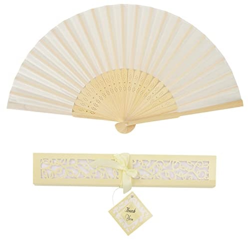 Handfächer, Handfächer Bunt, Seidenfächer mit Geschenkbox Klappbare Handfächer Seidenstoff und Bambusrippen Handgehaltener chinesischer Fächer Klappbare Fächer (Beige)