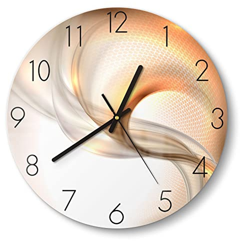 DEQORI Glasuhr | rund Ø 30 cm | Motiv Schwingungen im Licht | ausgefallene leise Design Uhr aus Glas | Wanduhr für Wohnzimmer & Küche | moderne Hingucker Uhr für die Wand