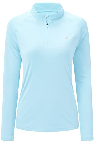donhobo Long Sleeve Hiking Tops Women 1/4 Zip Top Casual Ladies T Shirts UPF 50+ Sports Shirt Yoga Gym Running Workout Cycling Activewear Light Blue M