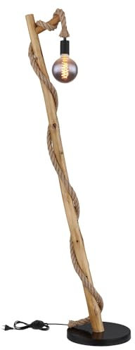 Stehlampe Esszimmer Standleuchte schwarz Holz Holzleuchte Hanfseil Holzoptik Landhausstil, Metall braun, 1x E27 Fassung, LxBxH 42,5x30x150cm
