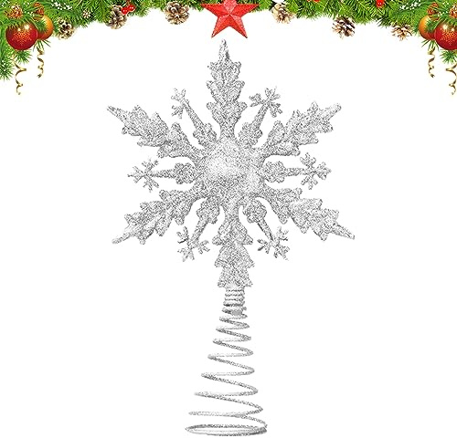 Stella per Albero di Natale 21cm Puntale per albero di Natale en a forma di stella oro Fiocco di neve stella albero di natale argento punta per albero di natale Addobbi per l'albero di Natale