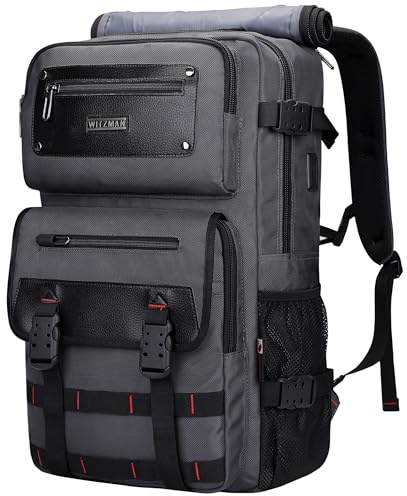WITZMAN Travel Backpack for Men Duffle Bags Fits 17 Inch Laptop | Nylon Water-resistant 3-in-1 Carry on Backpack Airline Approved, Large Convertible Overnight Rucksack, B685 Silvery Grey