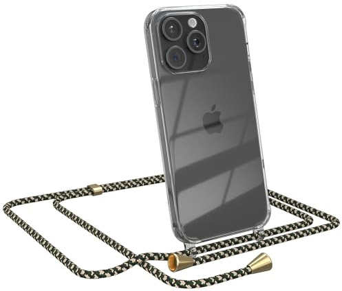 EAZY CASE Handykette kompatibel mit iPhone 15 Pro Max Handyhülle mit Umhängeband, Handykordel mit Schutzhülle, Silikonhülle, Hülle mit Band, Stylische Kette für Smartphones, Grün Camouflage