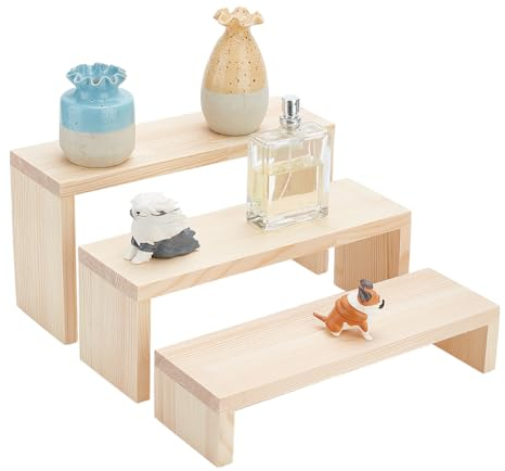 AHANDMAKER Alzata in legno a 3 ripiani per cupcake a 3 livelli, in legno, senza attrezzi, per venditori, casa, matrimoni, feste, colore tronco, larghezza 25 cm